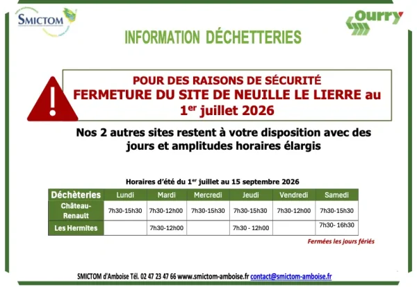 Affiche Fermeture Neuillé et horaires d'été-06 2026 Affiche Fermeture Neuillé et horaires d'été-06 2026